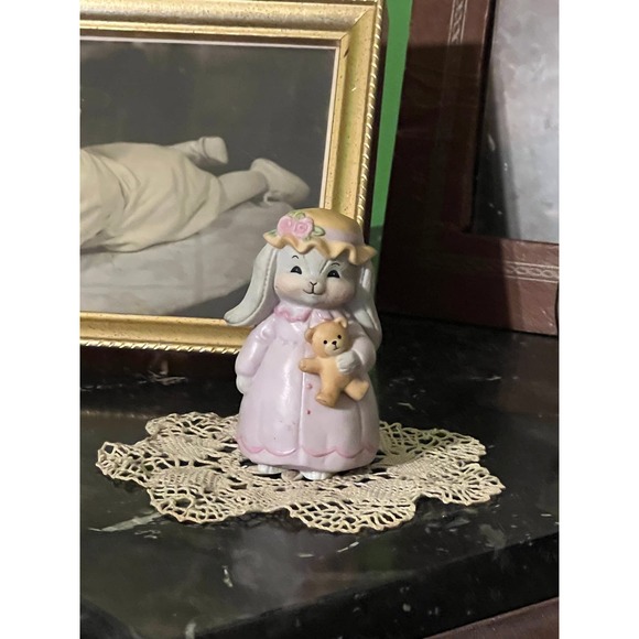 Vintage Lucy and Me Rosie with her Bear Easter Bonnet Gray Bunny Easter Dress - Picture 1 of 7